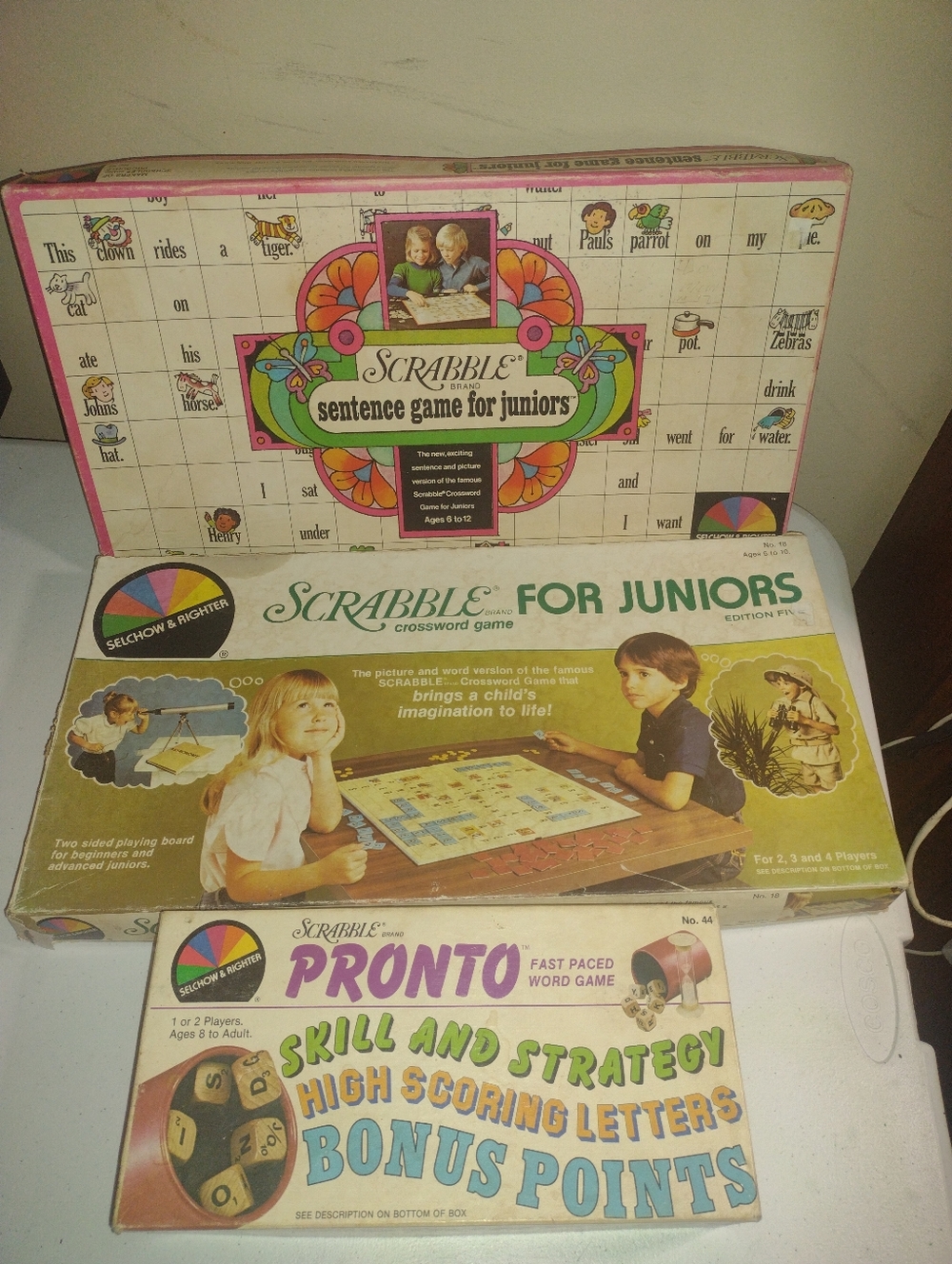 Vintage Lot Of 3 Scrabble Board Games 1973, 1982, & 1983 - Pink & Green
